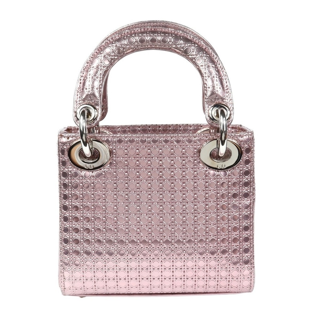 Christian Dior Lady Dior Micro Cannage Mini 2WAY Bag Leather Metallic Pink - Picture 3 of 10